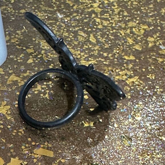 Black Oversized Butterfly Ring Size 8.5 - Picture 2 of 3